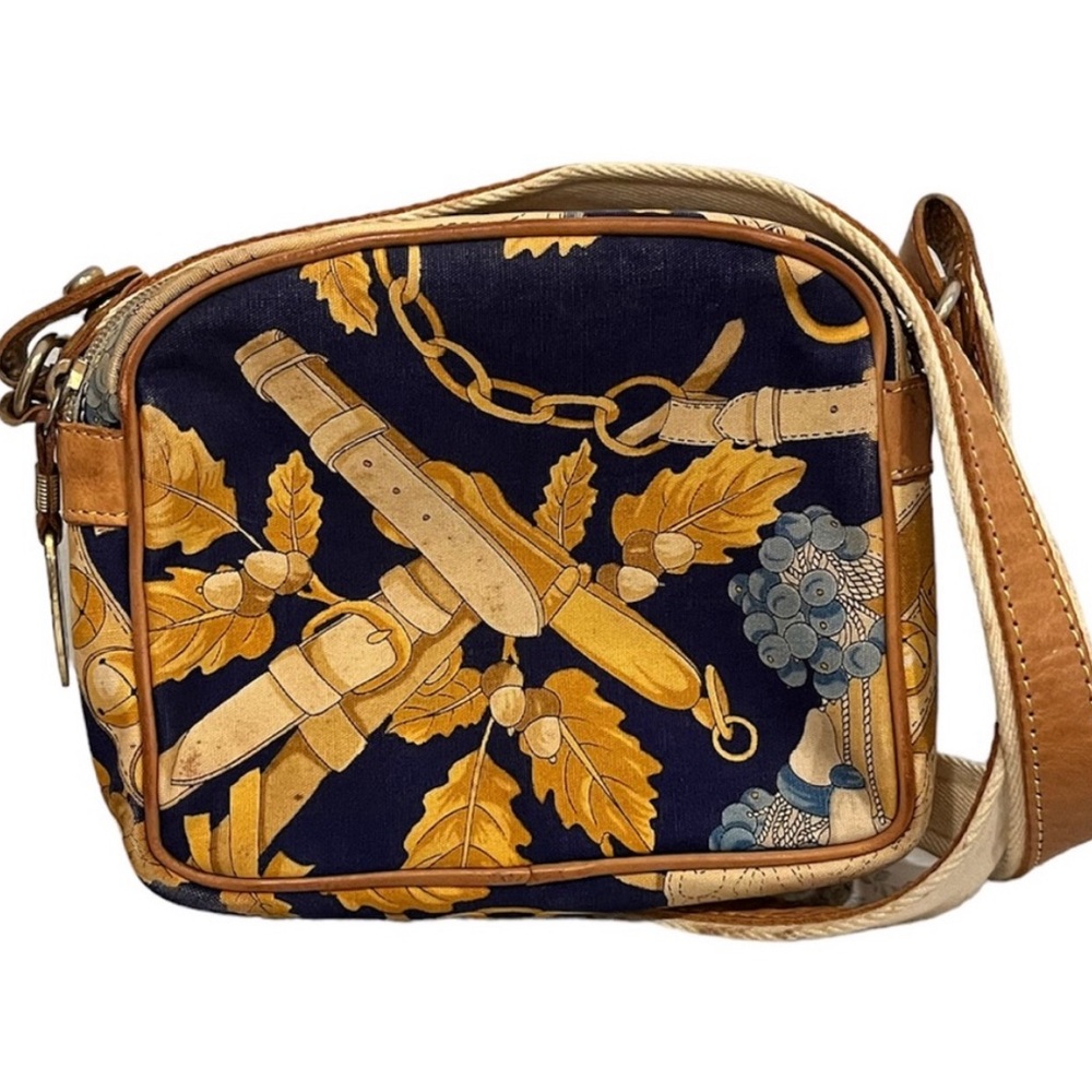 LOEWE Vintage Rare Botanical Pattern Cotton & Leather Authentic Crossbody Bag